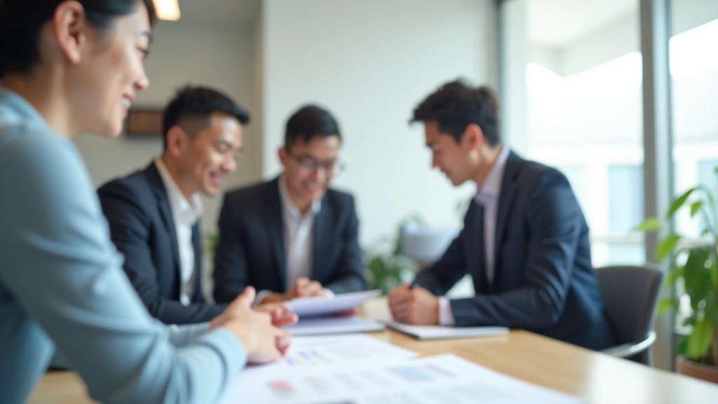 Professional finance team collaborating on business strategy in modern office environment
