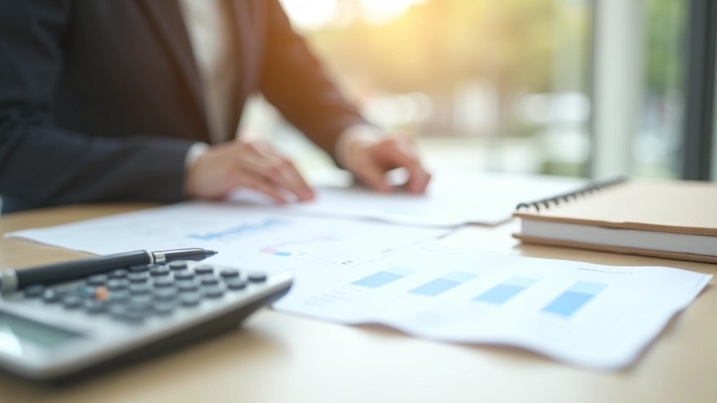 Financial planning documents spread on a desk with calculator and pen, professional workspace