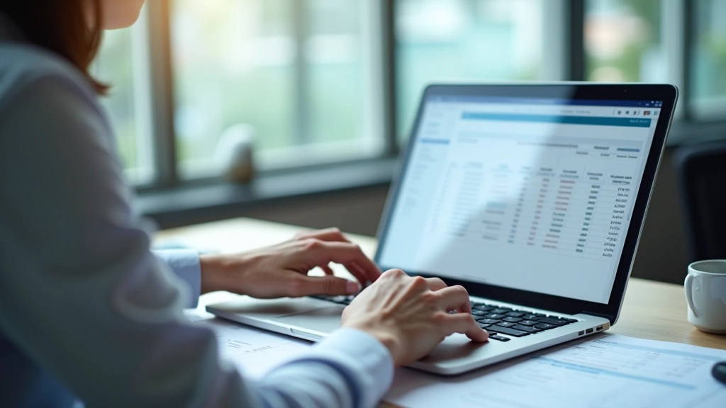 Spreadsheet with budget numbers and calculations on computer monitor in office